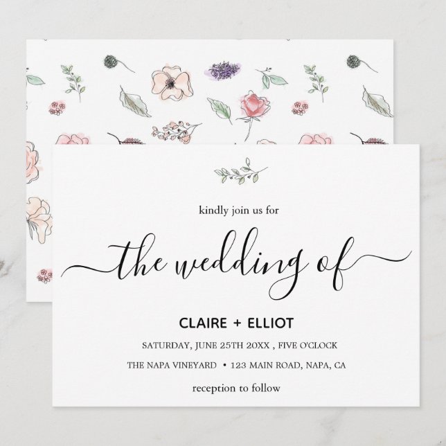 Invitación Elegante Boda de peluca verde botánico moderno y p (Anverso / Reverso)