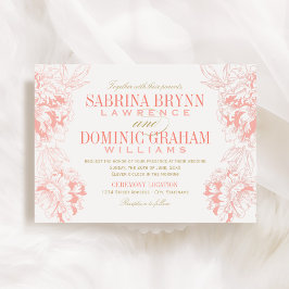 Invitación Elegante Boda de Peón Floral Coral y Oro