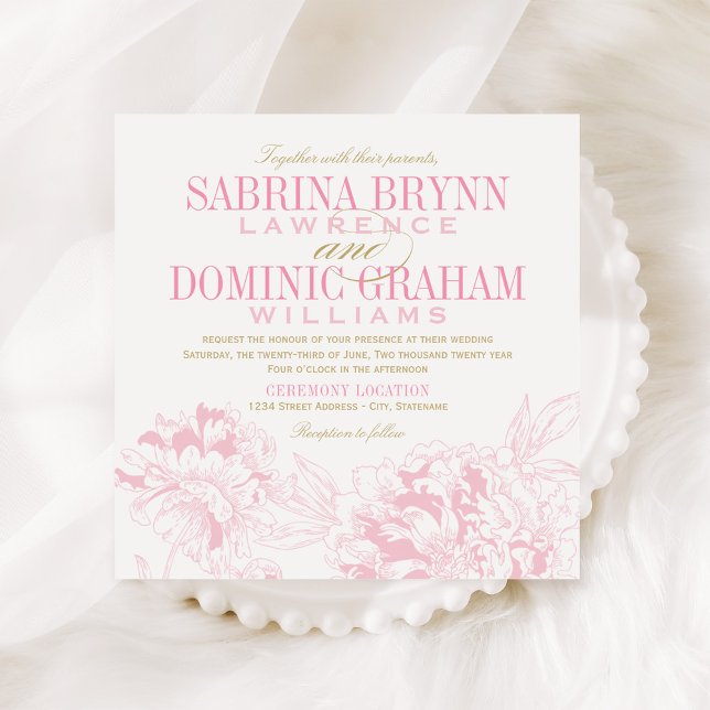 Invitación Elegante Boda de Peón Floral Oro Rosa (Subido por el creador)