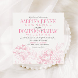Invitación Elegante Boda de Peonía de Flores Gris Rosa