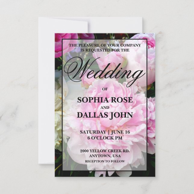 Invitación Elegante Boda de peonía floral blanca rosada (Anverso)