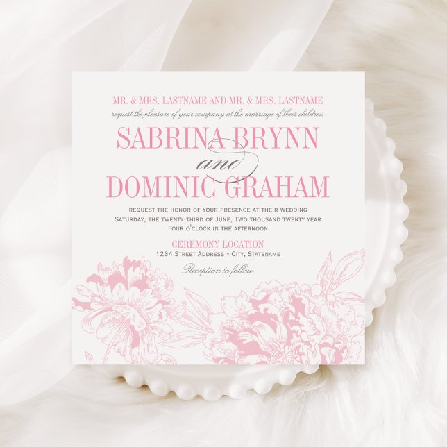 Invitación Elegante Boda de Peonía Floral Rosa y Gris (Subido por el creador)