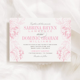 Invitación Elegante Boda de Peonía Floral Rosa y Gris