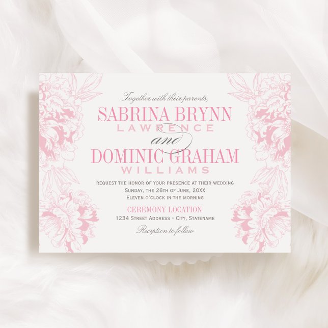 Invitación Elegante Boda de Peonía Floral Rosa y Gris (Subido por el creador)