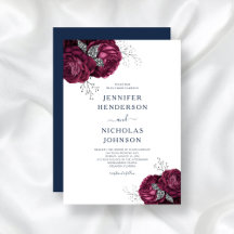 Elegante Boda de Peonías Florales Azul Marino Burg