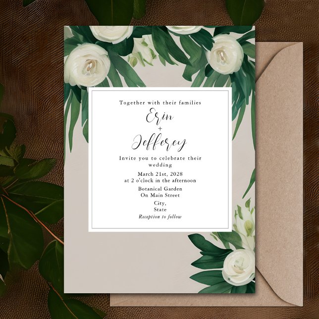 Invitación Elegante Boda de Peonies Floral Blanca (Subido por el creador)