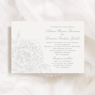 Invitación Elegante Boda de Peony Floral Blanco Gris