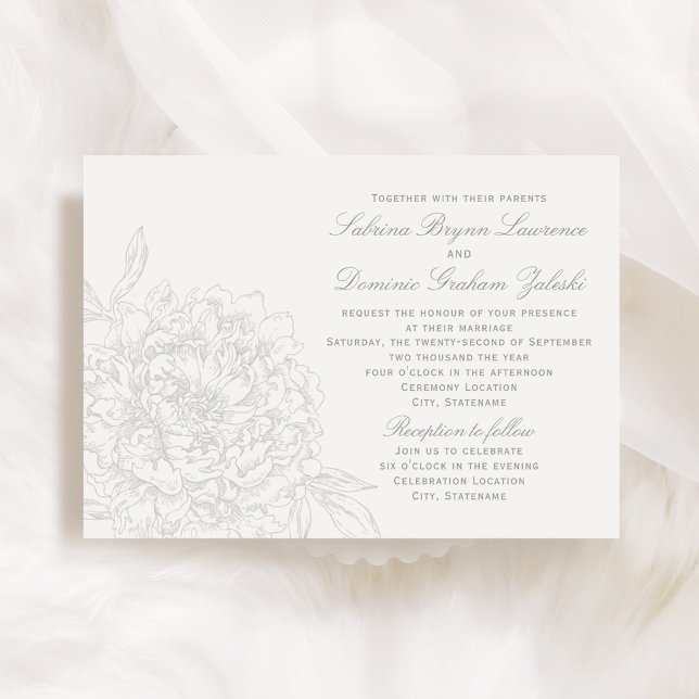 Invitación Elegante Boda de Peony Floral Blanco Gris (Subido por el creador)