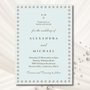 Invitación Elegante Boda de Perla del Monograma Azul