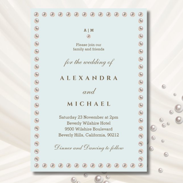 Invitación Elegante Boda de Perla del Monograma Azul (Subido por el creador)