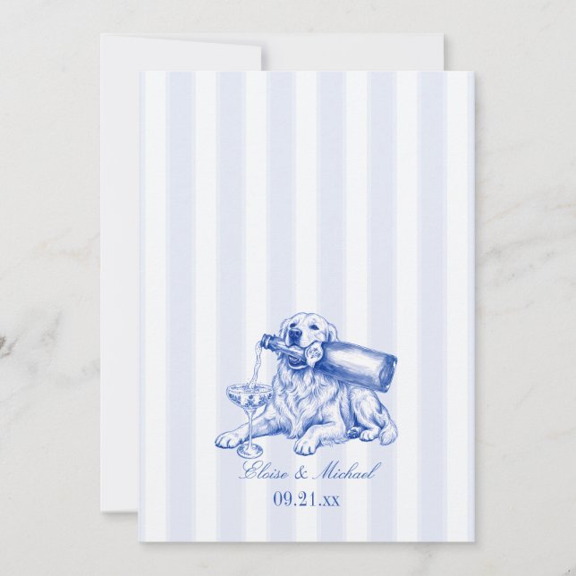 Invitación Elegante Boda de Perro Retriever Chinoiserie (Anverso)