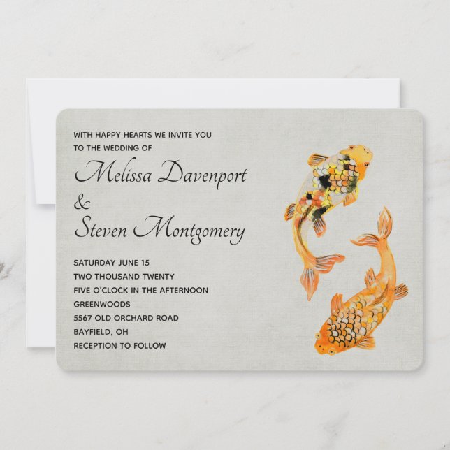 Invitación Elegante Boda de pescado de Koi Gold (Anverso)