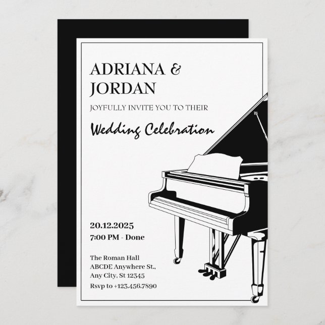 Invitación Elegante boda de piano (Anverso / Reverso)