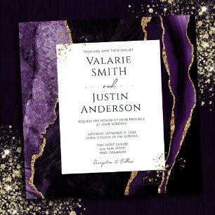 Invitación Elegante Boda de Piedra de Agate Purple y Oro