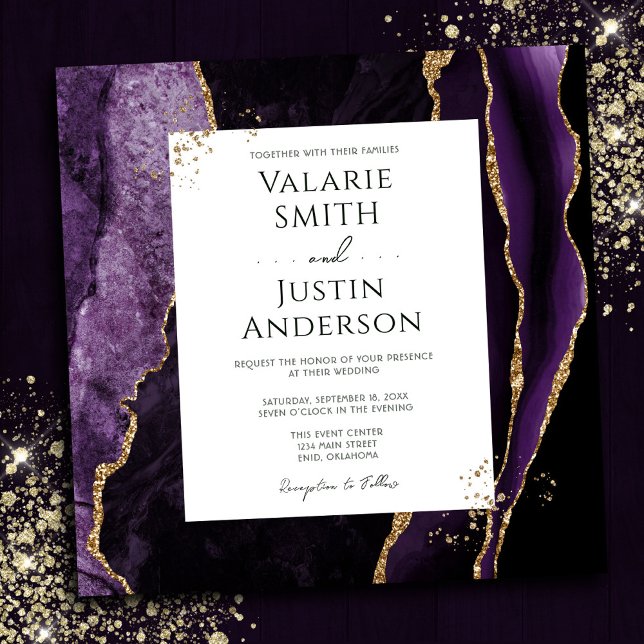 Invitación Elegante Boda de Piedra de Agate Purple y Oro (Subido por el creador)