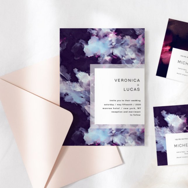 Invitación Elegante Boda de pincel moderno púrpura (Subido por el creador)