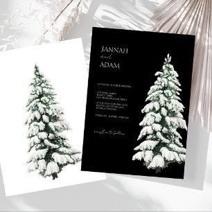 Invitación Elegante Boda de Pino Nevado de Invierno Negro