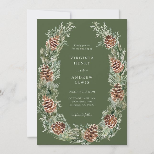 Invitación Elegante Boda de Pino Verde (Anverso)