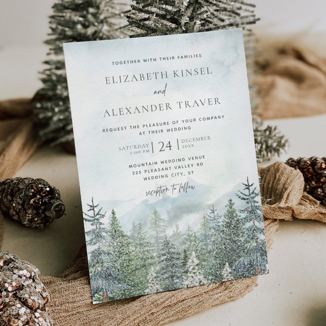 Invitación Elegante Boda de pinos de la selva invernal (Subido por el creador)