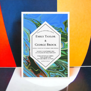 Invitación Elegante Boda de pintura de color verde azul minim