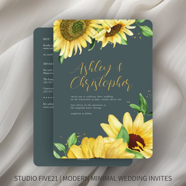 Invitación Elegante Boda de pizarra de girasol ruso todo en u (Subido por el creador)