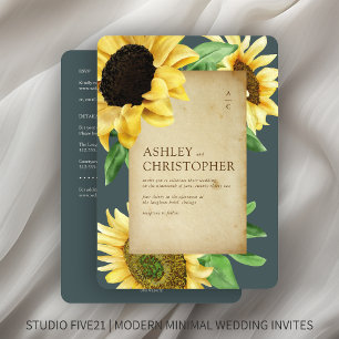 Invitación Elegante Boda de pizarra de girasol ruso todo en u
