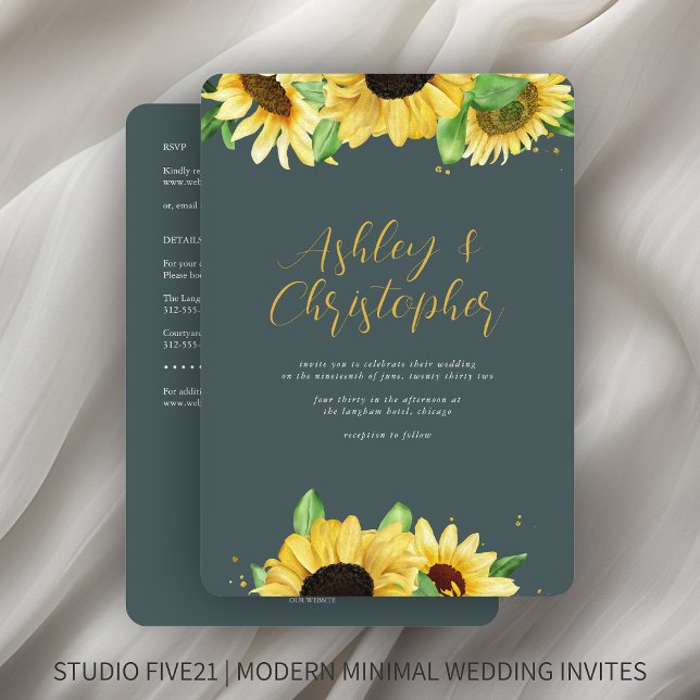 Invitación Elegante Boda de pizarra de girasol ruso todo en u (Subido por el creador)