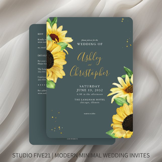 Invitación Elegante Boda de pizarra de girasol ruso todo en u (Subido por el creador)