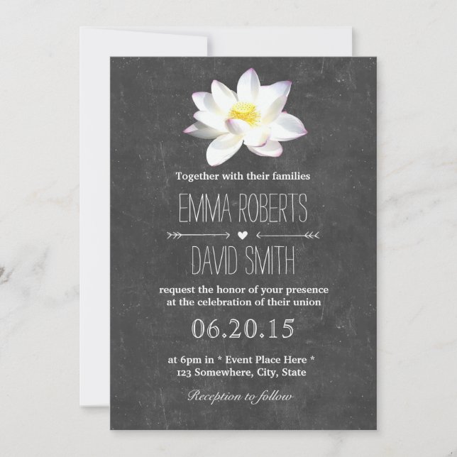 Invitación Elegante Boda de pizarra rústica de Lotus Floral (Anverso)