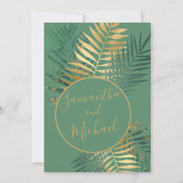 Invitación Elegante Boda de Plantas Tropicales Oro y Verde