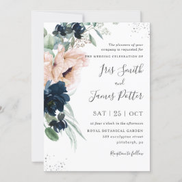 Invitación Elegante Boda de plata floral de la Marina de Rubo