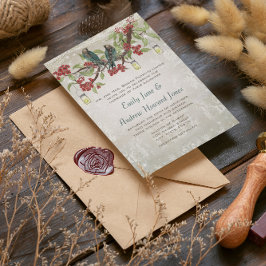 Invitación Elegante Boda de Plata Roja Lovebird