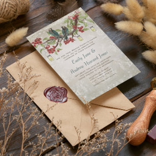 Invitación Elegante Boda de Plata Roja Lovebird