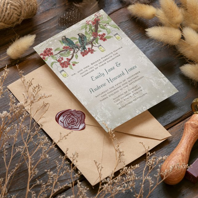 Invitación Elegante Boda de Plata Roja Lovebird (Subido por el creador)