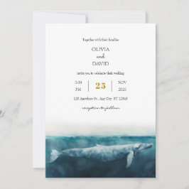 Invitación Elegante Boda de Playa Artística de Ballenas Azule