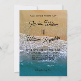 Invitación Elegante Boda de playa de arena de olas de mar