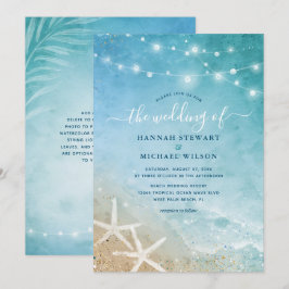 Invitación Elegante Boda de Playa de Color Azul y Verde azula
