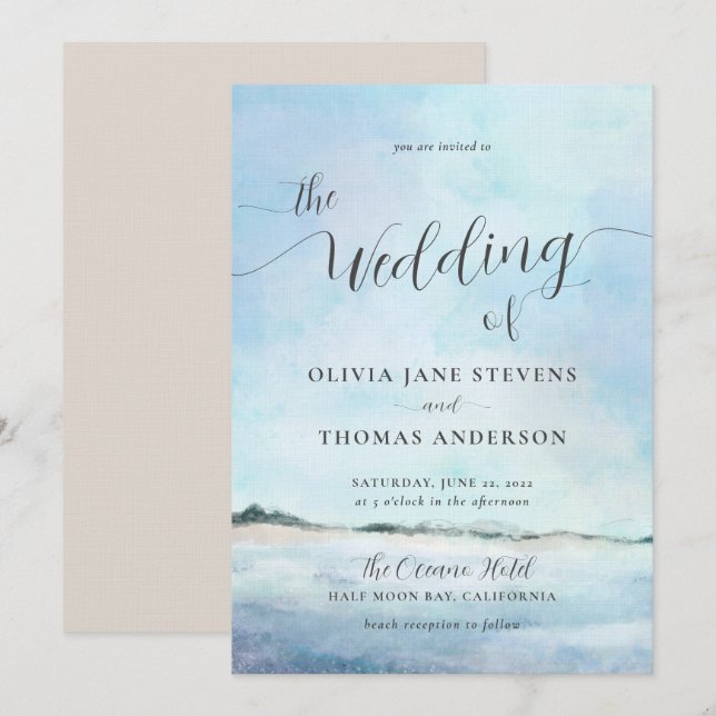 Invitación Elegante Boda de Playa de Costero Elopement (Anverso / Reverso)