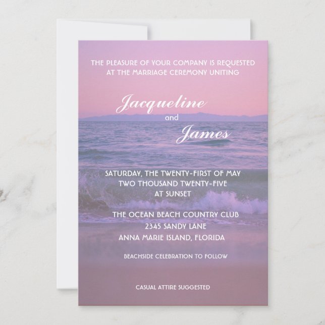 Invitación Elegante Boda de Playa de Verano Sunset (Anverso)