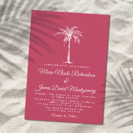 Invitación Elegante Boda de Playa Formal Magenta Palma