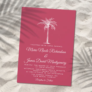 Invitación Elegante Boda de Playa Formal Magenta Palma