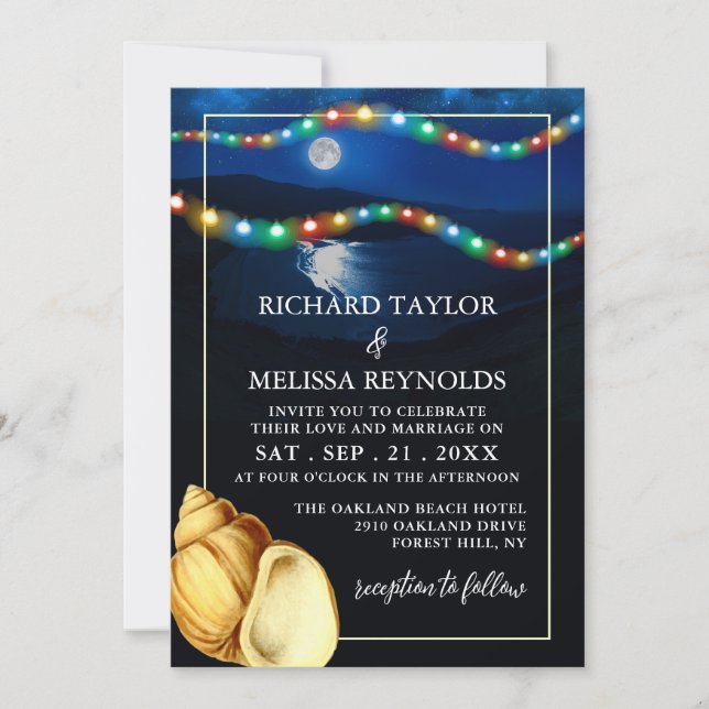 Invitación Elegante Boda de Playa Monoiluminada (Anverso)