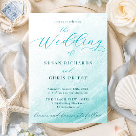 Invitación Elegante Boda de Playa Oceánica Costera Azul Turqu