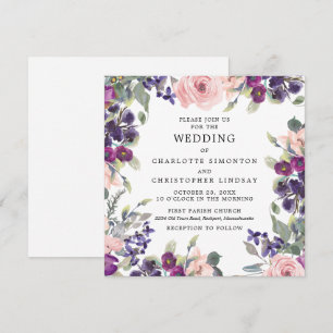 Invitación Elegante Boda de Plaza Floral Púrpura Rosa