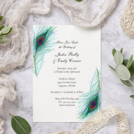 Invitación Elegante Boda de plumas de pavo real