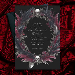 Invitación Elegante Boda de plumas rojas góticas negras