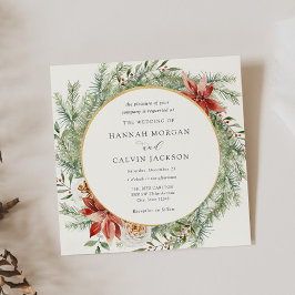 Invitación Elegante Boda de Poinsettia Evergreen de invierno