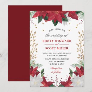 Invitación Elegante Boda de Poinsettia Roja de Acuarela de In