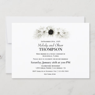 Invitación Elegante Boda de Post Floral Rústico Blanco y Negr