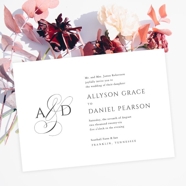 Invitación Elegante Boda de presupuesto de monograma de guión (Subido por el creador)